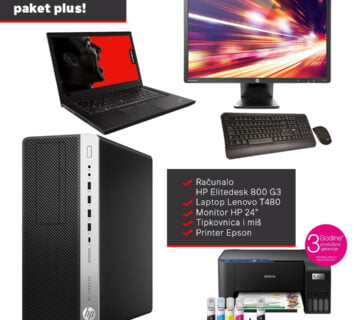 Business start paket Plus: HP EliteDesk 800 G3 TWR i7-6700/8GB/256GB SATA SSD/DVD/Windows 10 Pro + Laptop Lenovo T480 + Printer Epson + Monitor HP 24" + Tipkovnica i miš - cover