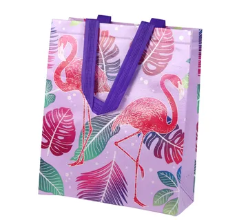 Poklon vrećica 30.5cm x 24.5cm x 10cm ljubičasta flamingosi - cover