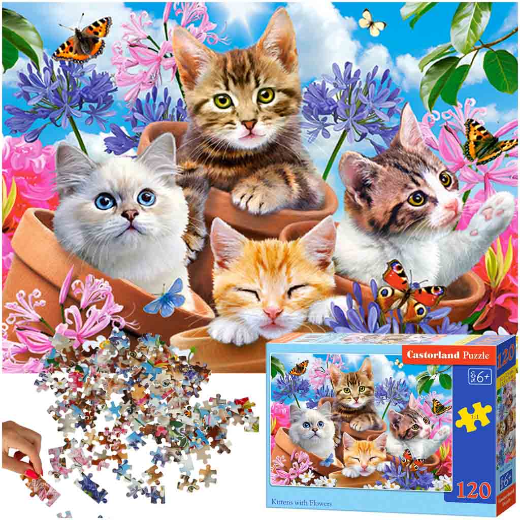 CASTORLAND-Puzzle-120-elementow-Kittens-with-Flowers-Koty-w-kwiatach-6-138568