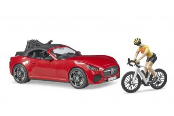 Bruder Auto Roadster s trkačkim biciklom i biciklisticom - cover