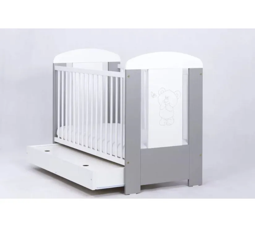 DREWEX Dječji krevetić BEAR AND BUTTERFLY srebrno-bijeli s ladicom 120x60 cm - cover