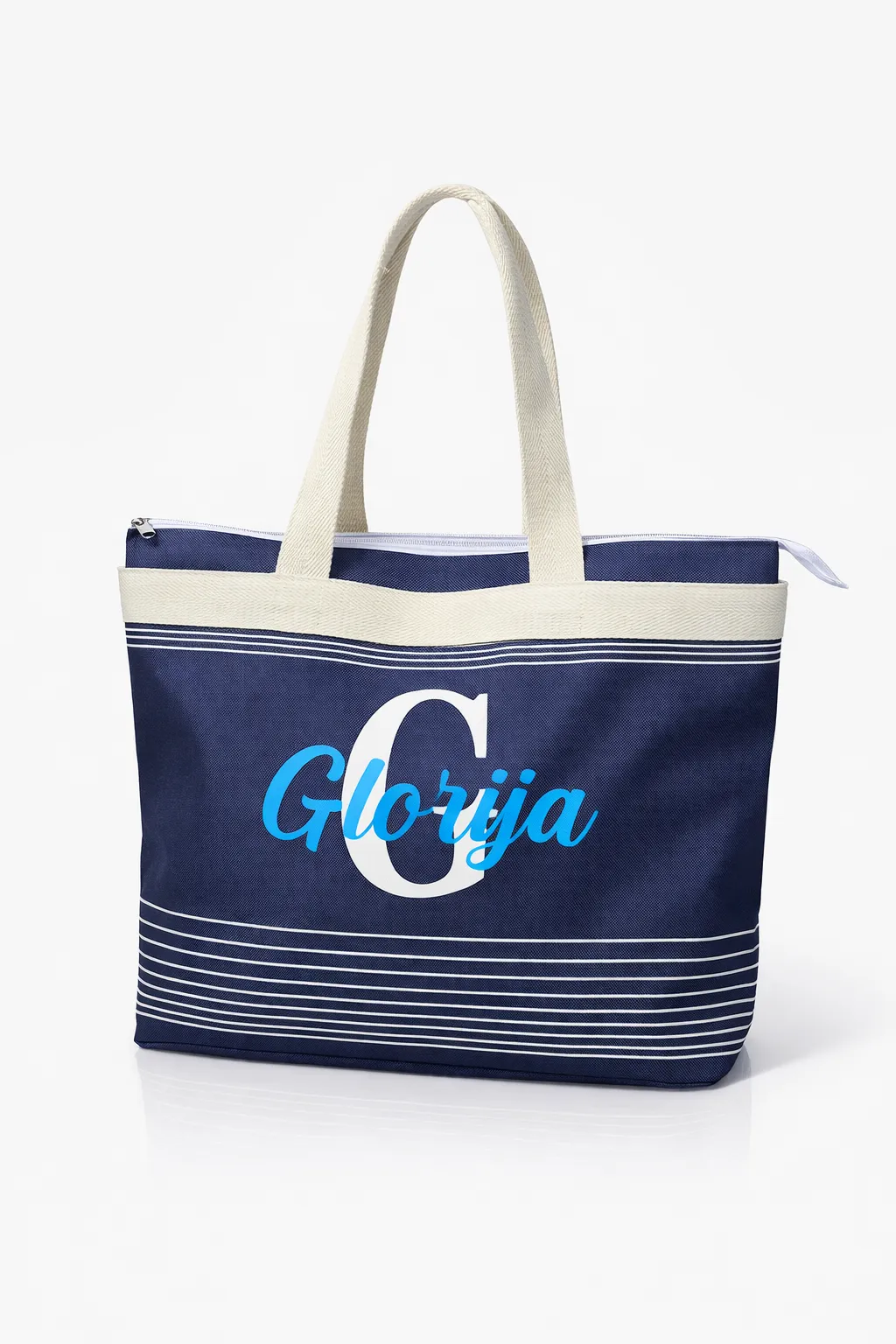 Torba za plažu – plava s linijama - cover