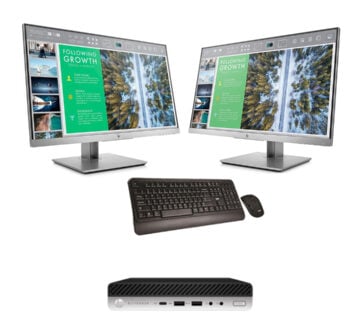 ELITE START PAKET - HP EliteDesk 800 G4 Mini PC/Intel Core i5-8600T/16GB DDR4/256GB NVME SSD/W10 Pro + 2 x Monitor HP 24’’ E243 + Tipkovnica i miš - cover