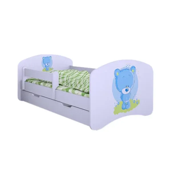 Drveni dječji krevet Happy plavi medo s ladicom – 140*70 - cover