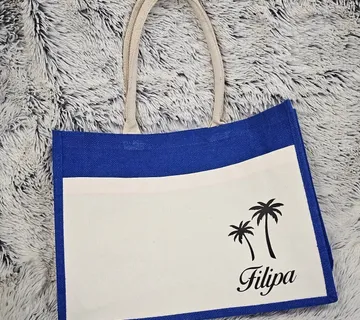 Torba za plažu – juta plava s prednjim džepom - cover