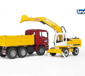 Bruder kamion Man + Liebherr excavator - cover