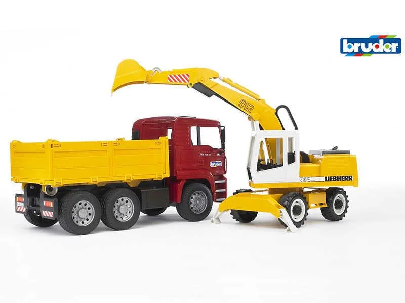 Bruder kamion Man + Liebherr excavator - cover