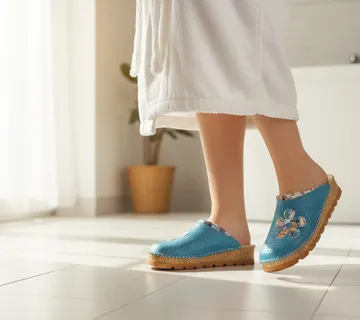 Medicinske klompe/papuče, plave sa šarenim cvijetom i kragnom - cover