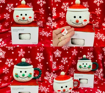 Božićna šalica s poklopcem Snjegović s dodatcima u poklon kutiji 300ml - cover