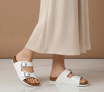 Kožne natikače sa dva remena, bijela - cover