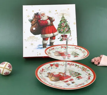 Božićni Dvoslojni Porculanski Stalak za Kolače – Djed mraz okrugli - cover