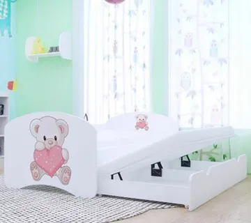 Drveni dječji krevet Happy medo sa srcem s dodatnim ležajem – 180×90 - cover