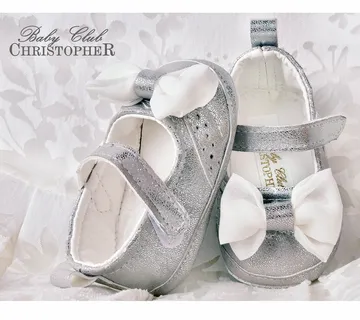 Balerinke za bebe srebrne s mašnom - cover