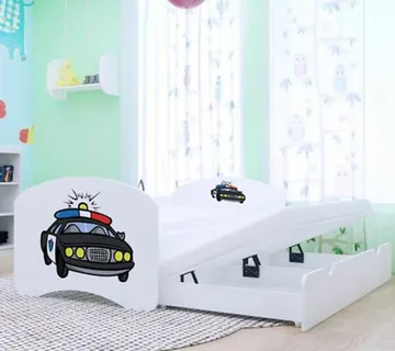 Drveni dječji krevet Happy policijski auto s dodatnim ležajem – 160×80 - cover