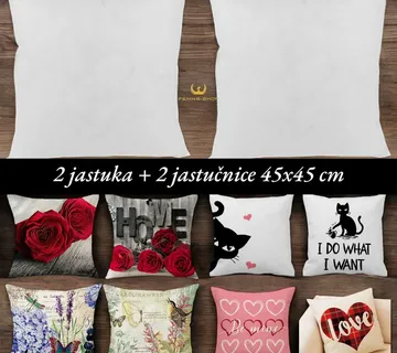 2 jastuka + 2 ukrasne jastučnice 45x45 cm - cover