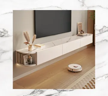 Moderni viseći TV stolić bijeli mramor - cover