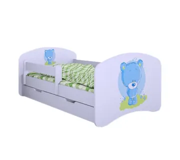 Drveni dječji krevet Happy plavi medo s ladicom – 180*90 - cover