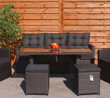 Meble Ogrodowe Rattan Wysoki Stół Pufy Brąz - cover