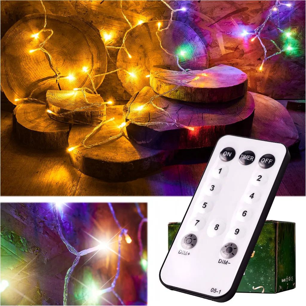 100 LED svjetla s daljinskim upravljačem 10m višebojna + topla bijela - cover