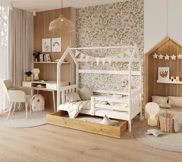 Montessori drveni dječji krevet u obliku kućice s ladicom - cover