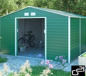 Vrtna metalna kućica 12,9 m² – 3,4 m x 3,8 m - ZELENA - cover