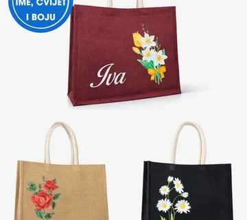 Jutena torba u boji (cvjetni motiv) - cover
