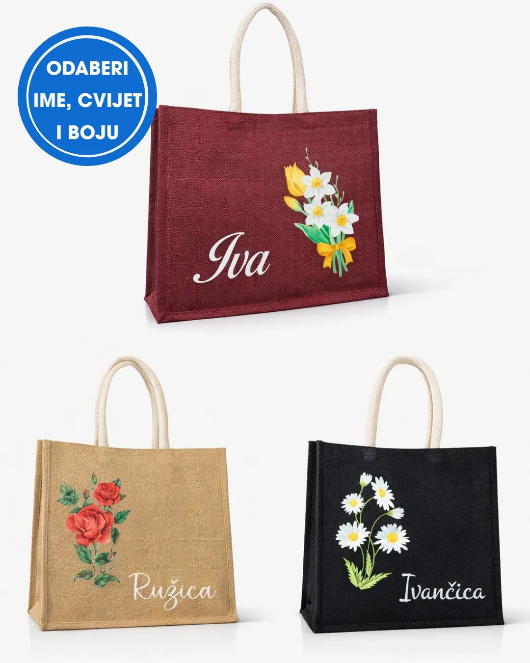 Jutena torba u boji (cvjetni motiv) - cover