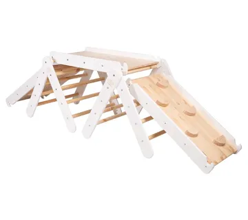 Trokut za penjanje s toboganom i okvirom za penjanje - bijeli - cover
