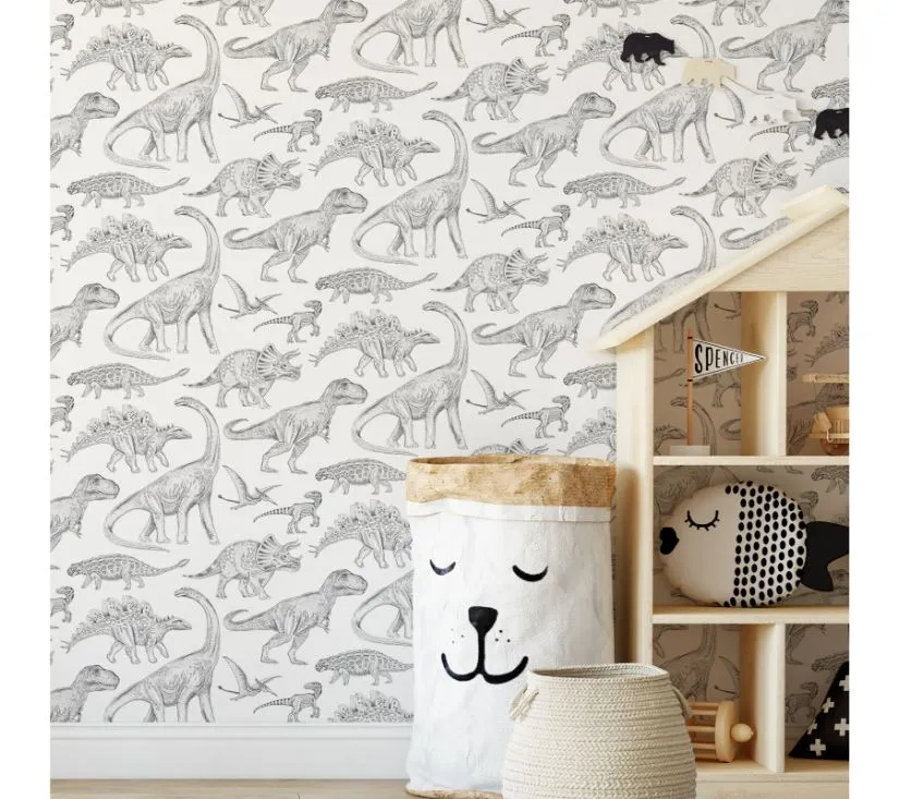 Pastelowe tapete dinosauri bijele - cover