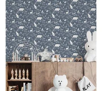 Pastelowe tapete šumske životinje plave - cover