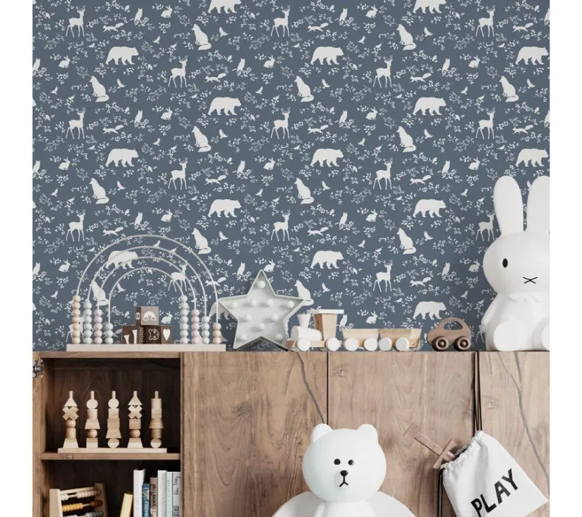 Pastelowe tapete šumske životinje plave - cover