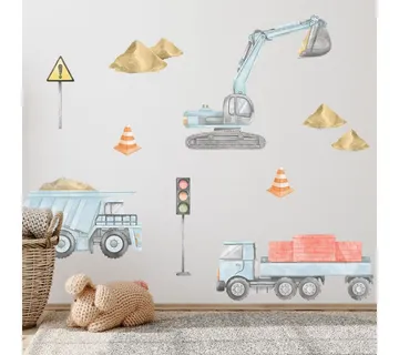 Pastelowe zidne naljepnice gradilište set 2 plave - cover