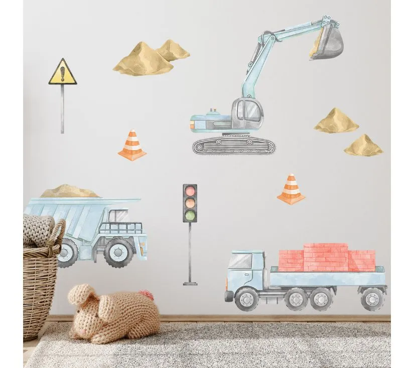 Pastelowe zidne naljepnice gradilište set 2 plave - cover