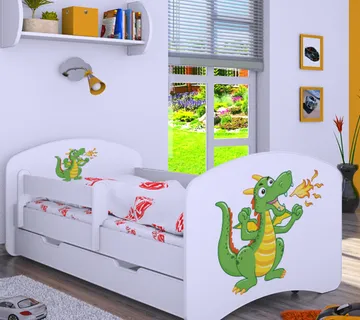 Drveni dječji krevet Happy zmaj s ladicom – 140×70 - cover