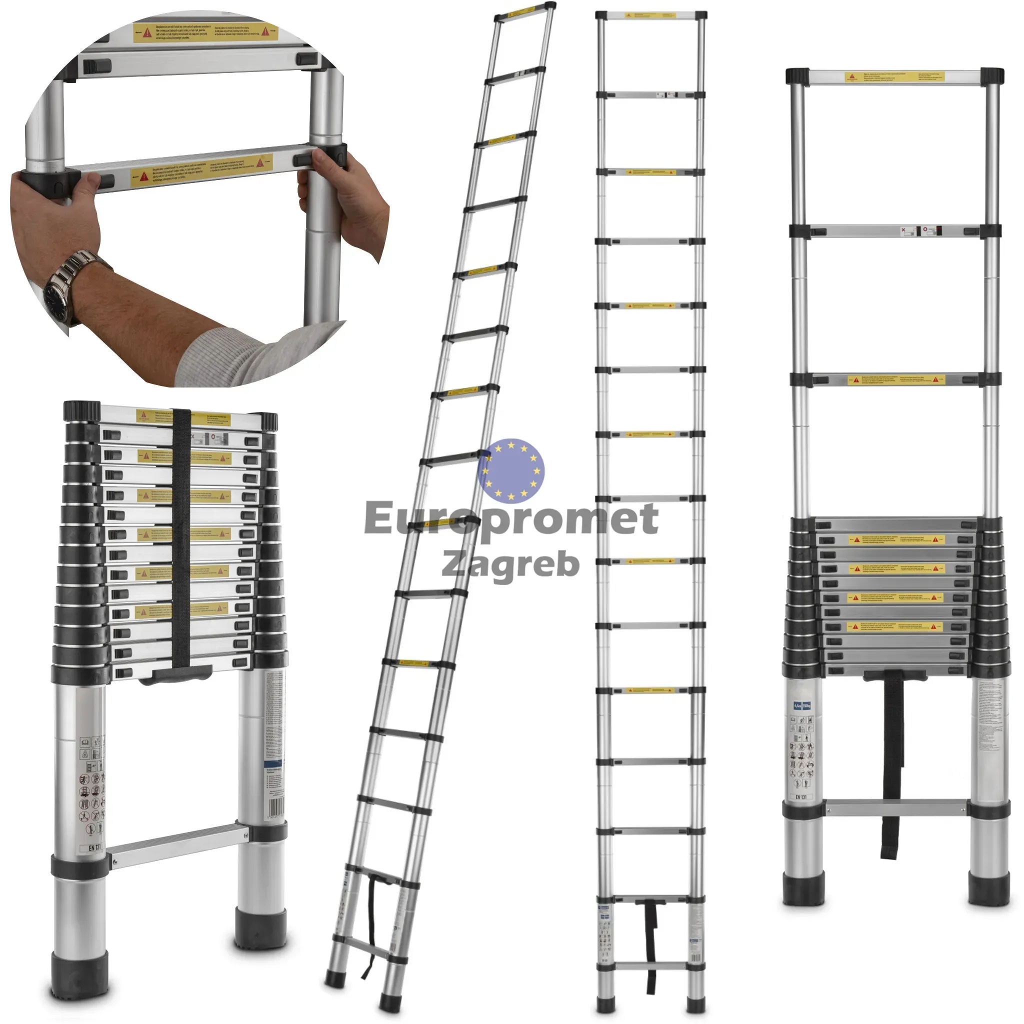 Aluminijske teleskopske ljestve 4, 4m 150kg TOP CIJENA !!! - cover