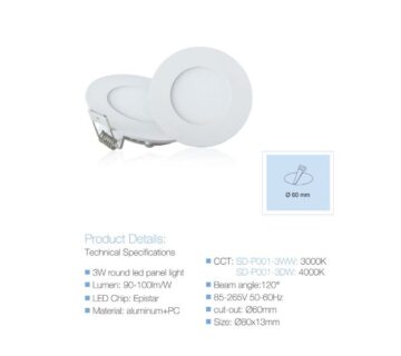 Led panel (lampa) ugradbena okrugla SD-P001 - Ø 60mm 3DW, 4000K - cover