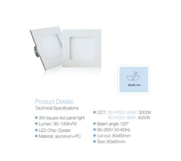 Led panel (lampa) ugradbena kockasta SD-P002 - 60x60mm 3DW, 4000K - cover