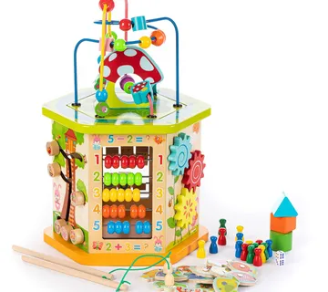 Drvena manipulativna Montessori 9u1 interaktivna obrazovna kocka - cover