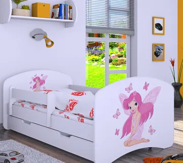 Drveni dječji krevet Happy vila s leptirima s ladicom – 140*70 - cover