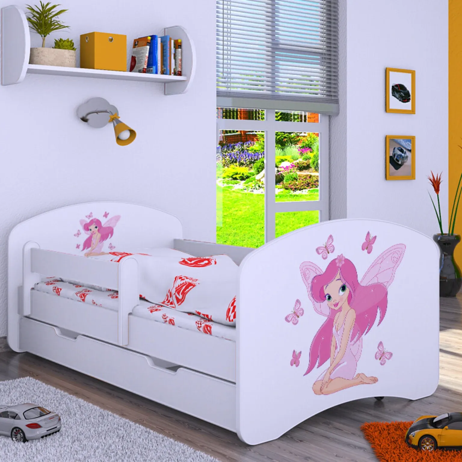 Drveni dječji krevet Happy vila s leptirima s ladicom – 140*70 - cover