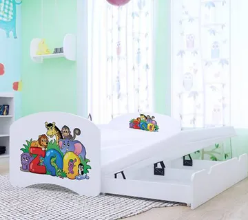 Drveni dječji krevet Happy Zoo s dodatnim ležajem – 200*90 - cover
