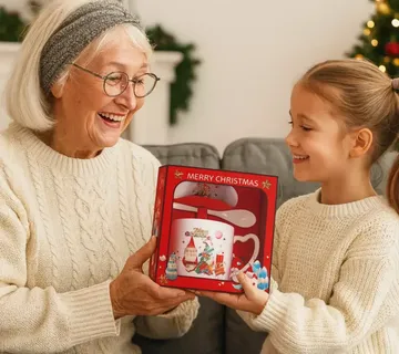 Keramička božićna šalica s tanjurićem i žlicom - cover