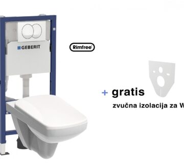 Ugradbeni vodokotlić, tipka i WC viseći četvrtasti sa sjedalom GEBERIT Delta20 Selnova Square Rimfree softclose set - cover