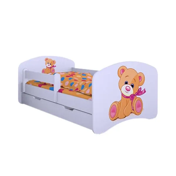 Drveni dječji krevet Happy medo s mašnom s ladicom – 140*70 - cover