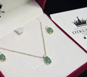 ZLATNI KOMPLET LANČIĆ S PRIVJESKOM + NAUŠNICE 4.37G 14K / R1, RATE !! - cover