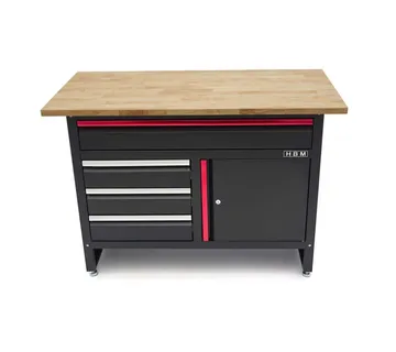 Radni stol 120 cm sa 4 ladice, 1 vratima i drvenom pločom - crni - cover