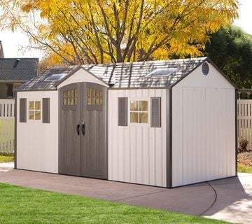 Plastična kućica-šupa-uta Dvorac 11,15 m²-2,44m x 4,57m-SVIJETLO SIVA - cover