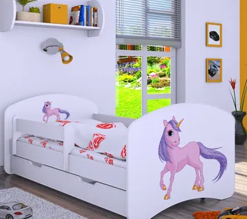 Drveni dječji krevet Happy jednorog s ladicom – 140*70 - cover