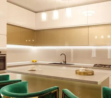 Kuhinja lakirana visoki sjaj zlatna i bjela - cover