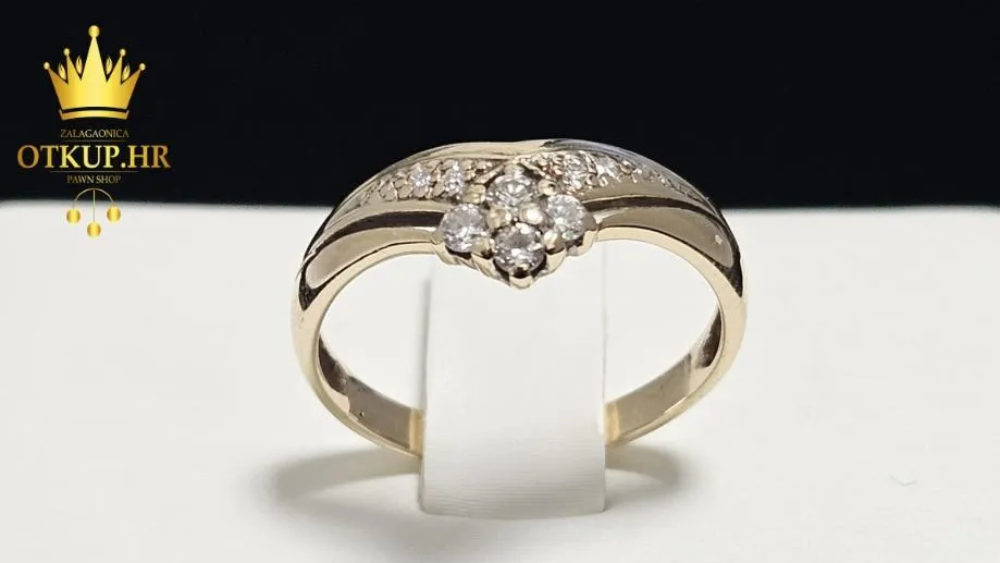 ZLATNI PRSTEN S DIJAMANTIMA 0.12ct 14K / R1, RATE ! - cover